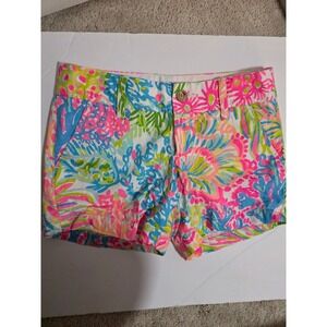 Lilly Pulitzer Callahan Shorts Tropical Floral Print Pink Blue Green Womens
